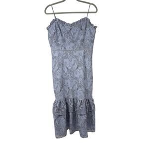 Just Me Periwinkle Lace Peplum Hem Midi Dress Womens M Adjustable Straps